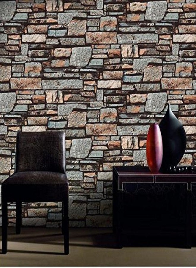 Eurotex Non - Adhesive Textured PVC 3D Stone Brick Wallpaper roll for Walls Home Renovation (57sqft/ Per roll) - 21101 - Image 3